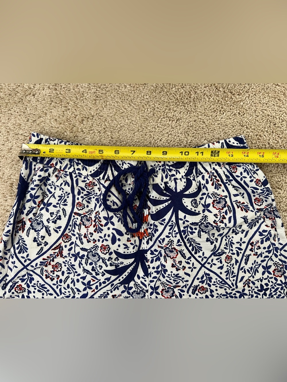Joie Linen Blend High Waist Shorts Boho Blue Floral Print Beaded Size Medium - Picture 3 of 6